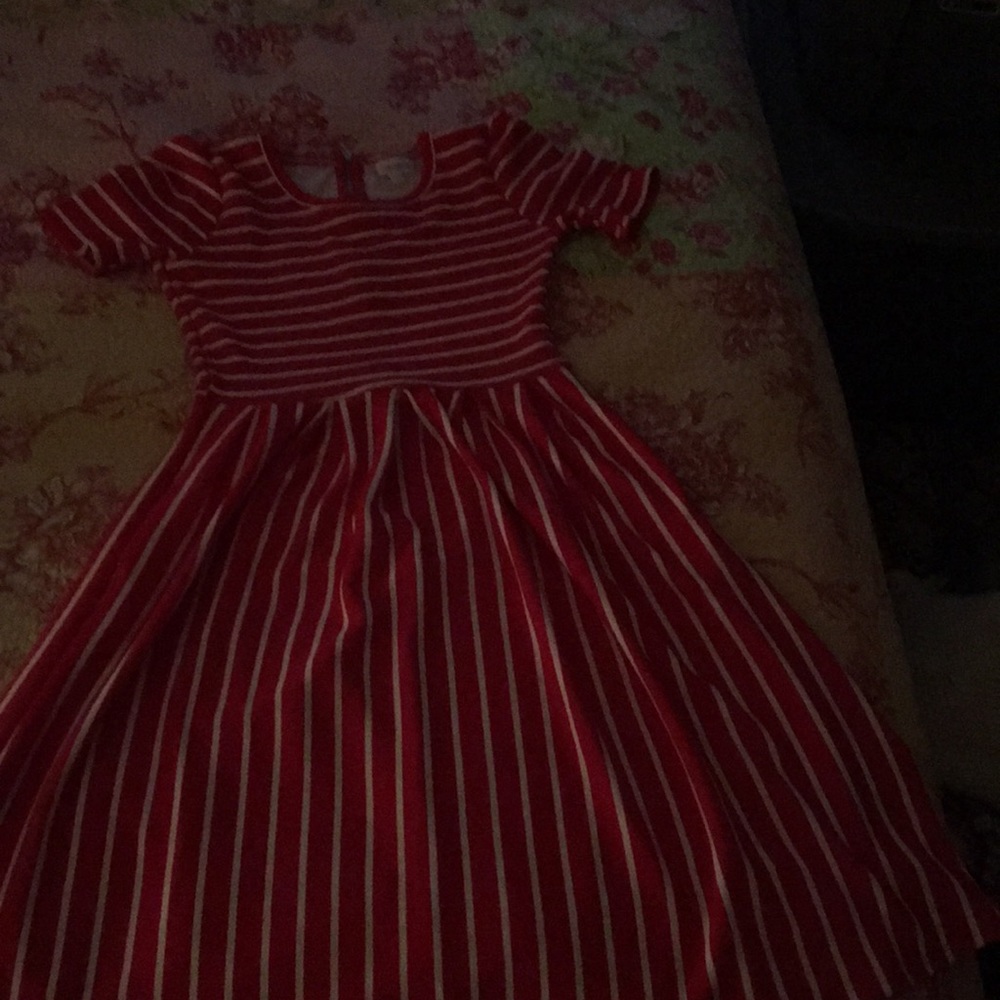 Red and white striped LuLaRoe dress